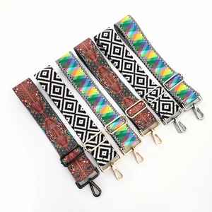 Ethnic Style Wide Replacement Bag Strap Adjustable Polyester Webbing Shoulder Crossbody Belt With Metal Buckles