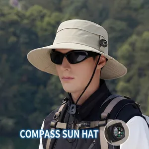 Outdoor Sun Hat Waterproof Nylon Quick Dry Wide Brim With Compass Wind Rope Fishing Hiking Camping Accessory For Men