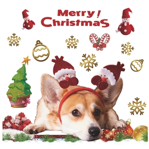 Christmas Corgi wall decals with snowman headbands and festive holiday window decorations