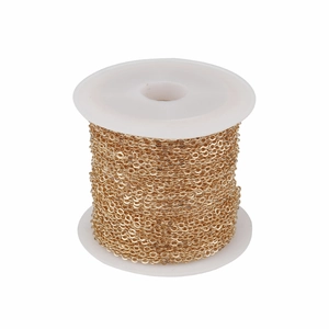 Detail of 10-yard gold plated flat copper O-chain spool for DIY jewelry making