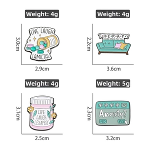 Enamel pin dimensions and weight details for medicine-themed creative brooches