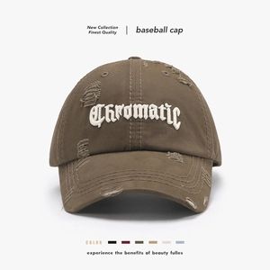 Distressed Baseball Cap Cotton Canvas Broken Torn Retro Streetwear 3D Embroidery Lettering Adjustable Hat For Men Women