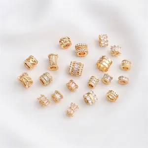 14K gold plated spacer beads with white cubic zirconia for DIY jewelry making