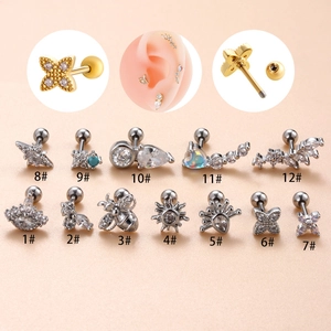 Variety set of stainless steel screw-back stud earrings with zircon in various designs