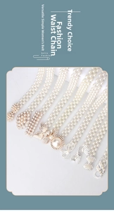Details von eleganten dreireihigen Perlen-Taillenketten mit Strass-Schnallen-Designs
