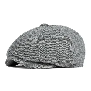 Casquette gavroche pour homme en laine à chevrons au style rétro britannique classique