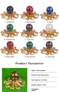 Detailed grid showing handmade resin octopus statues with various natural crystal stones