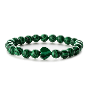 Natural malachite beaded bracelet with green heart stone center for men and women
