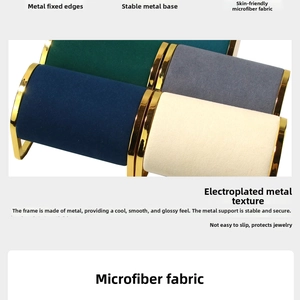 Detail of microfiber watch display stand with electroplated metal frame and edge sealing