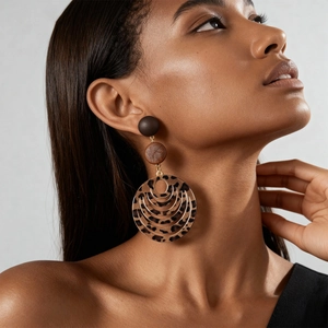 Gros plan de boucles d'oreilles rondes rétro avec motif léopard et fleur en résine