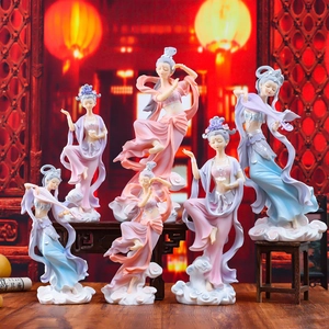 Dunhuang Flying Apsaras Maiden Figurine Resin Ancient Chinese Style Desk Decor Ornament Cute Retro Goddess Statue