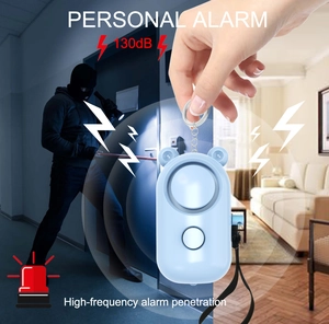Blue bear personal alarm keychain with 130dB siren and hand strap for women and children
