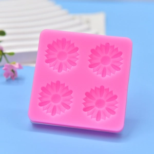 Pink 4-cavity daisy flower silicone mold for handmade soap and candle making DIY