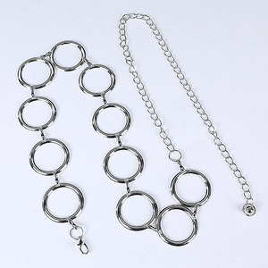 Silver metal waist chain with elegant interconnected round rings and adjustable lobster clasp