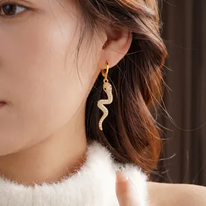 Luxury gold snake hoop earrings with micro-set sparkling cubic zirconia for women