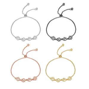 925 Sterling Silver Cute Animal Paw Print Adjustable Bracelet For Women Minimalist Hollow Dog Cat Footprint Chain Jewelry Gift