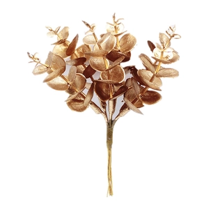 Single stem of gold artificial eucalyptus leaves for home and wedding floral decoration