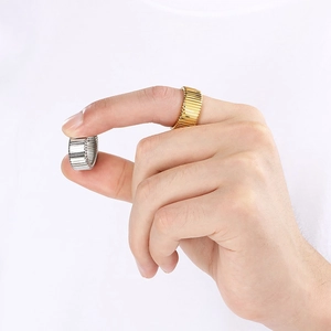 Minimalist geometric round stainless steel ring in gold and silver finish for unisex
