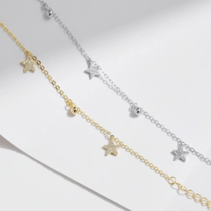 Bracciali in argento S925 con ciondoli a stella scintillante e perline in oro e argento