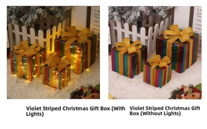 Detailed comparison of lighted and unlighted Christmas gift boxes with golden bows