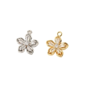 18k gold and silver flower pendants with inlaid zircon for DIY jewelry making