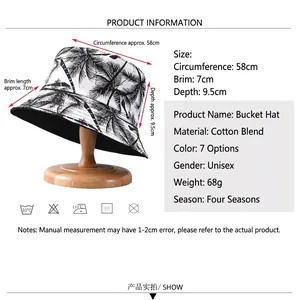Fisherman bucket hat with black and white palm tree print and 58cm circumference