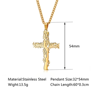 Golden Tree of Life Cross Necklace in stainless steel with 60cm chain and 32x54mm pendant