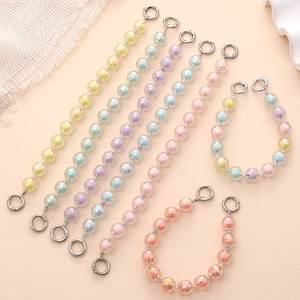 Colorful Acrylic Faceted Beaded Hand Strap Iridescent Diamond Cut Chain With Metal Rings For Bag Phone Case