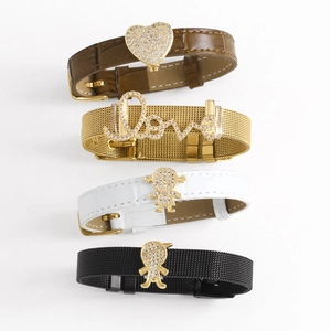 18k vergoldeter Edelstahl Herz-Anhänger mit Leder- und Mesh-Armband für Damen