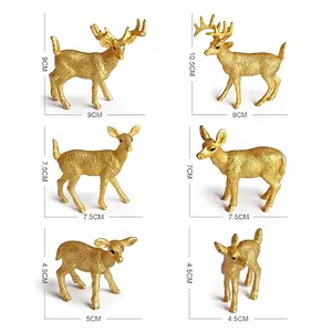 6-piece set of golden whitetail deer figurines with detailed textures in various sizes