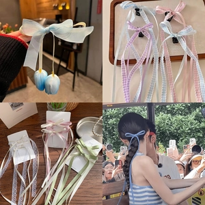 Tulip Flower Ribbon Hair Clips Fabric Lace Artificial Pearl Duckbill Clip Streamers Sweet Fairy Style Women Elegant Accessory