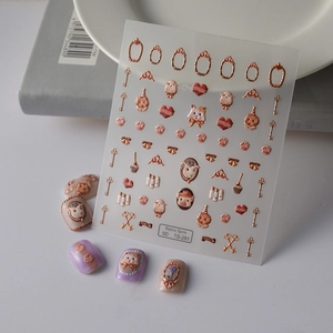 Detailed 5D embossed retro farm nail stickers with pigs and sheep in a metallic finish