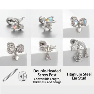 Titanium Steel Zircon Butterfly Heart Planet Angel Wing Cartilage Ear Studs With Stainless Steel Earring Post Screw Back