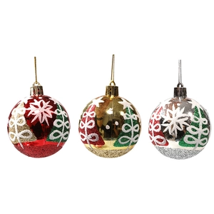 Three-piece glitter Christmas ball set with hand-painted patterns for tree decoration