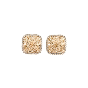 French style gold square stud earrings with shimmering zircon pavé for women