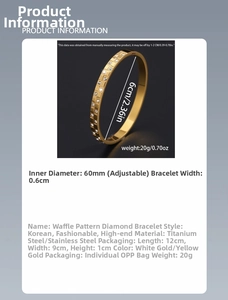 Detailed size specifications for waffle lattice diamond bracelet in titanium steel