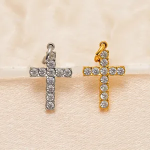 Kreuz Anhänger Edelstahl Zirkon 18K Vergoldet DIY Halskette Armband Schmuckzubehör Ins Stil