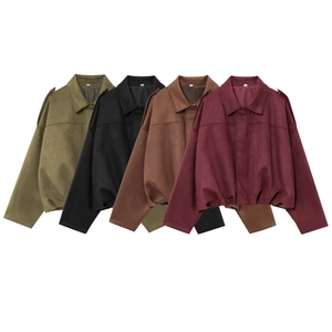 Giacca Bomber In Simil Camoscio Da Donna Con Cerniera Spalline Colletto Rovesciato Giubbotto Corto Casual
