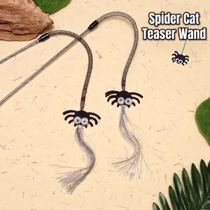 Cat Teaser Wand Toy Felt Spider Pendant With Silver Tassel And Bell Elastic Mesh Tube Interactive Play For Kittens