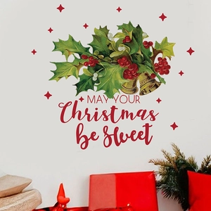 Christmas wall decal with holly leaves and red berries on a warm background decoration