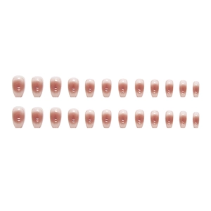 24-piece gradient nude pink press-on nails set in elegant oval shape for women