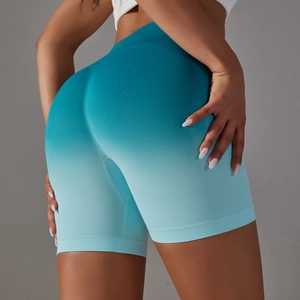 Detailed close-up of high-waist seamless fitness shorts with honeycomb knit texture