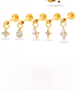Titanium alloy earring details with zircon pendants in floral and water drop shapes