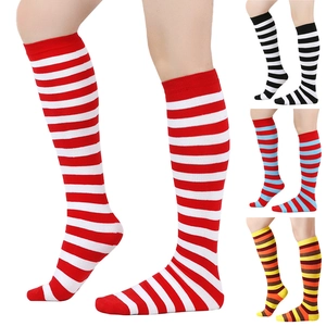 Striped knee-high socks in various color combinations made of soft knitted cotton blend