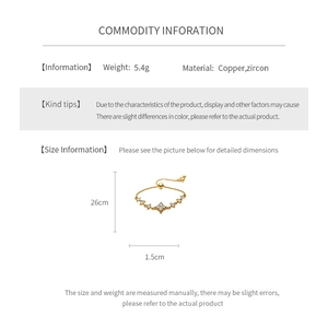Detail view showing a 5.4g copper star bracelet with zircon stones and its dimensions