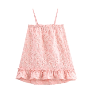 Top a canotta in jacquard rosa con bordo a balze e spalline sottili regolabili