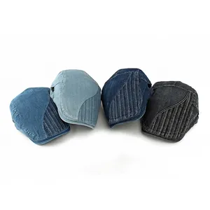 Béret rétro en denim de style ethnique avec patchwork de rayures en coton délavé