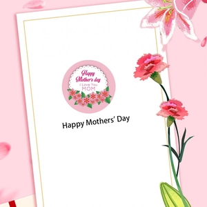 Floral Happy Mother's Day round stickers with pink carnation decorations for gift packaging