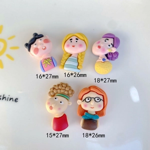 Detailed view of colorful cartoon resin charms for DIY crafts with precise dimensions