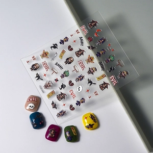 5D Halloween nail stickers with cartoon ghost and devil motifs for manicures
